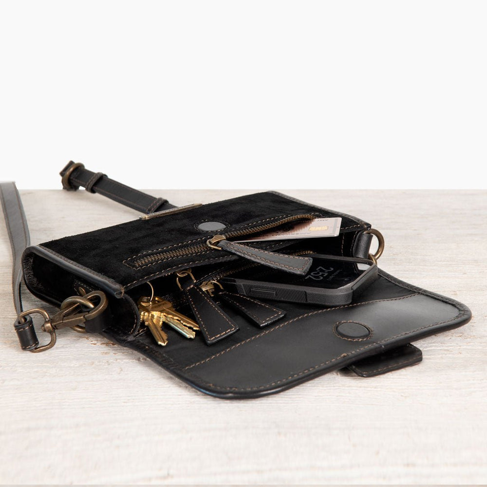 Dalton - Horse Bit Crossbody Luxury Leather Handbag in Black on Black
