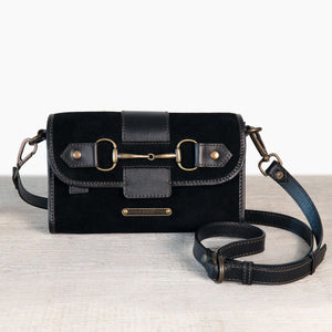 Dalton - Horse Bit Crossbody Luxury Leather Handbag in Black on Black