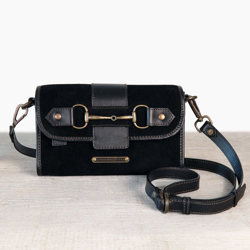 Dalton - Horse Bit Crossbody Luxury Leather Handbag in Black on Black