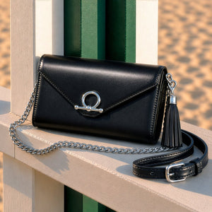Del Mar - Horse Bit Crossbody Luxury Leather Handbag in Black