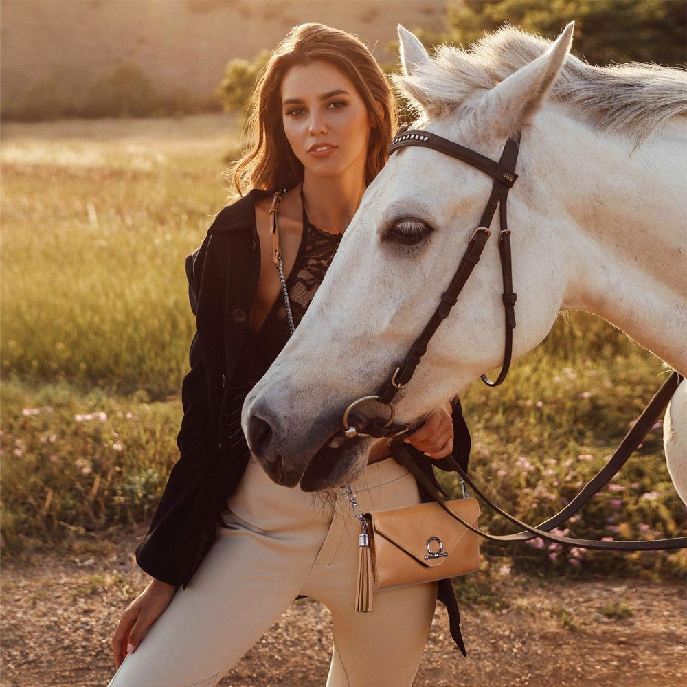 Del Mar - Horse Bit Crossbody Luxury Leather Handbag in Caramel