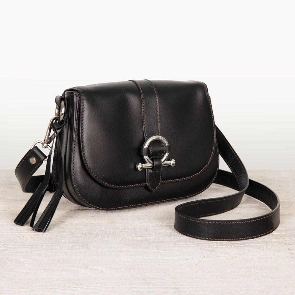 Del Rey - Equestrian Horse Bit Crossbody Luxury Leather Handbag in Black