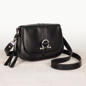 Del Rey - Equestrian Horse Bit Crossbody Luxury Leather Handbag in Black