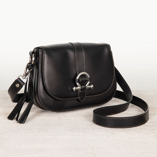 Del Rey - Equestrian Horse Bit Crossbody Luxury Leather Handbag in Black