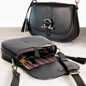 Del Rey - Equestrian Horse Bit Crossbody Luxury Leather Handbag in Black