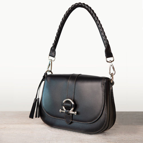 Del Rey - Equestrian Horse Bit Crossbody Luxury Leather Handbag in Black