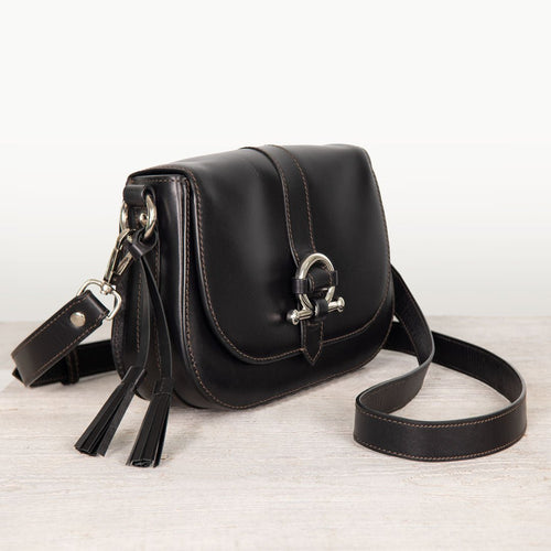 Del Rey - Equestrian Horse Bit Crossbody Luxury Leather Handbag in Black