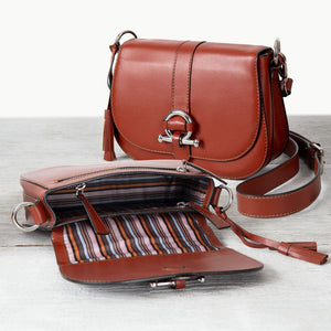 Del Rey - Equestrian Horse Bit Crossbody Luxury Leather Handbag in Cognac