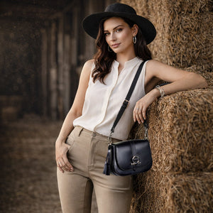 Del Rey - Equestrian Horse Bit Crossbody Luxury Leather Handbag in Black