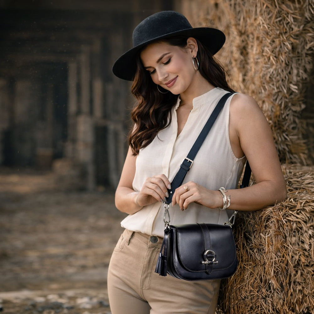 Del Rey - Equestrian Horse Bit Crossbody Luxury Leather Handbag in Cognac