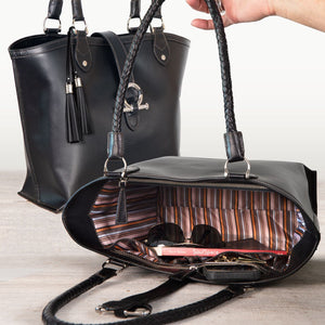 Del Rey -Horse Bit Tote Luxury Leather Handbag in Black