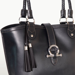 Del Rey -Horse Bit Tote Luxury Leather Handbag in Black