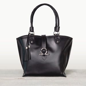 Del Rey -Horse Bit Tote Luxury Leather Handbag in Black