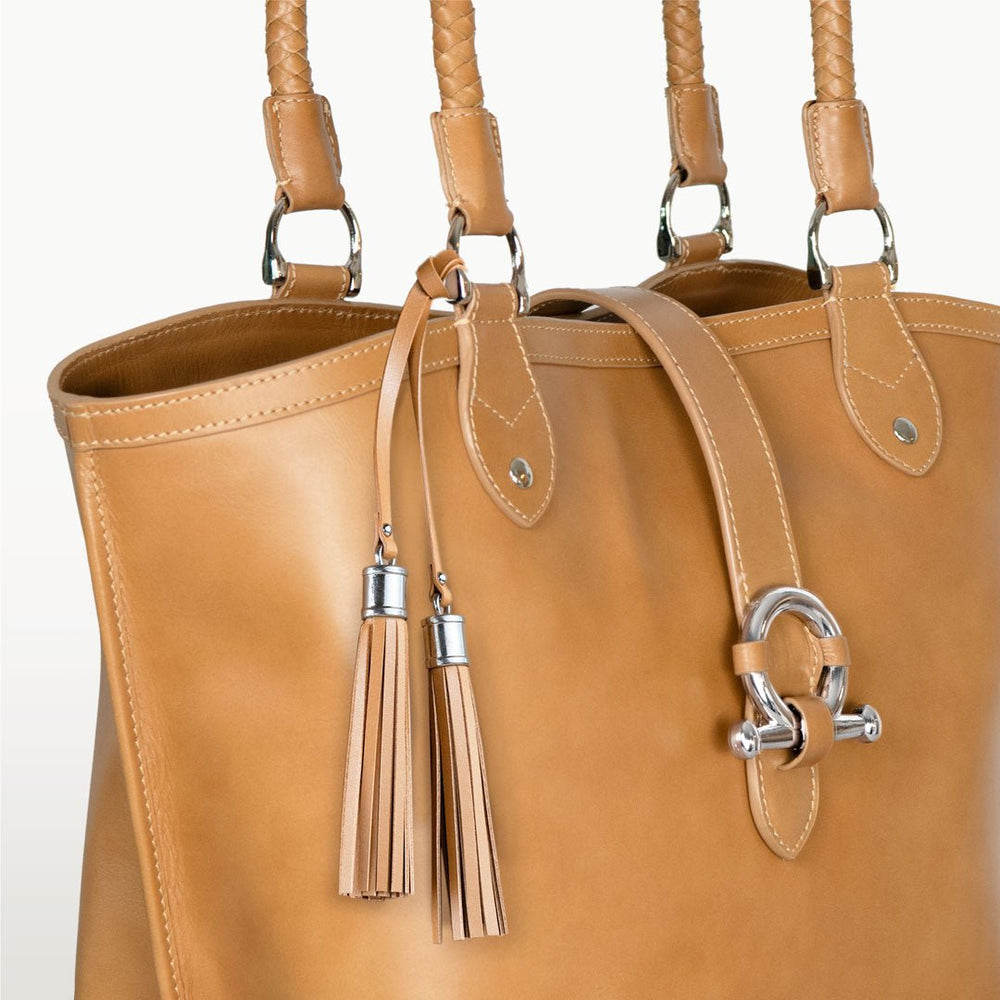 Del Rey -Horse Bit Tote Luxury Leather Handbag in Caramel
