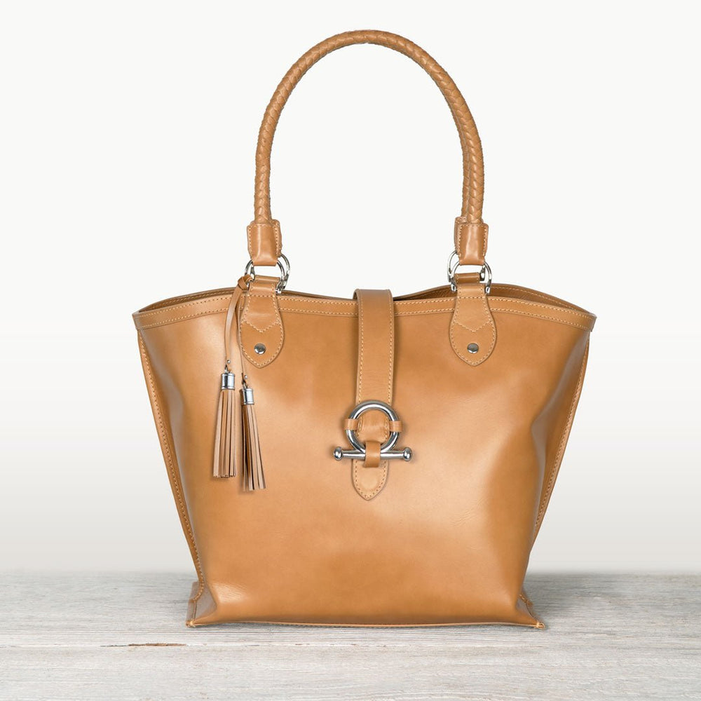 Del Rey -Horse Bit Tote Luxury Leather Handbag in Caramel