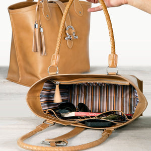 Del Rey -Horse Bit Tote Luxury Leather Handbag in Caramel
