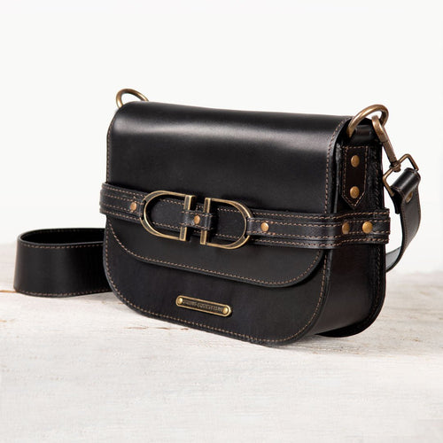 Delaney - Equestrian Stirrup Crossbody Luxury Leather Handbag in Black