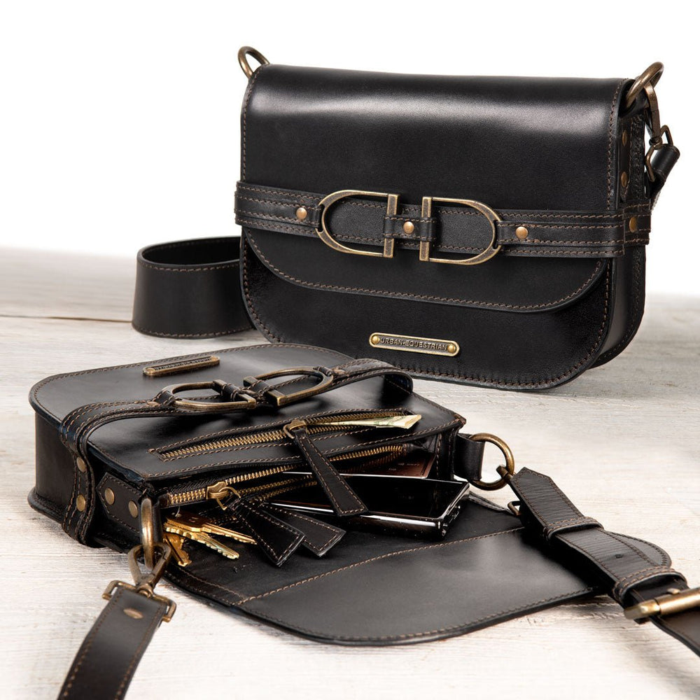 Delaney - Equestrian Stirrup Crossbody Luxury Leather Handbag in Black