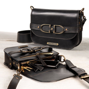 Delaney - Equestrian Stirrup Crossbody Luxury Leather Handbag in Black