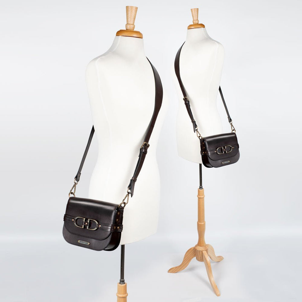 Delaney - Equestrian Stirrup Crossbody Luxury Leather Handbag in Black