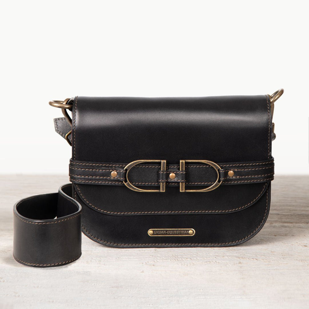 Delaney - Equestrian Stirrup Crossbody Luxury Leather Handbag in Black