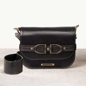 Delaney - Equestrian Stirrup Crossbody Luxury Leather Handbag in Black