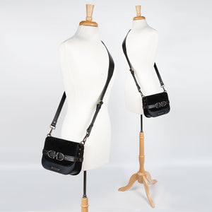 Delaney - Equestrian Stirrup Crossbody Luxury Leather Handbag in Black on Black