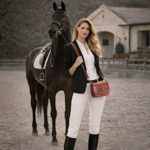 Delaney - Equestrian Stirrup Crossbody Luxury Leather Handbag in Cognac