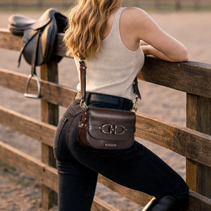 Delaney - Equestrian Stirrup Crossbody Luxury Leather Handbag in Deep Brown