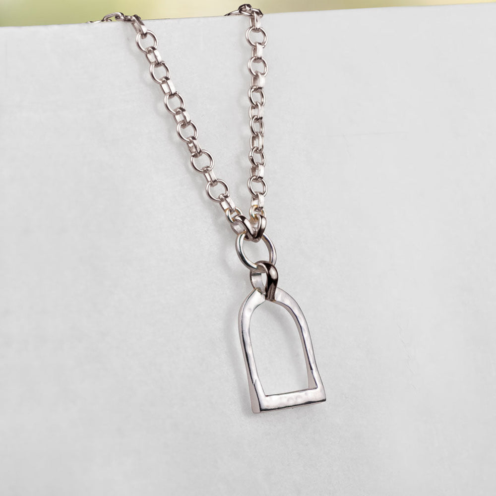 Denby- Equestrian Riding Stirrup Necklace in Silver