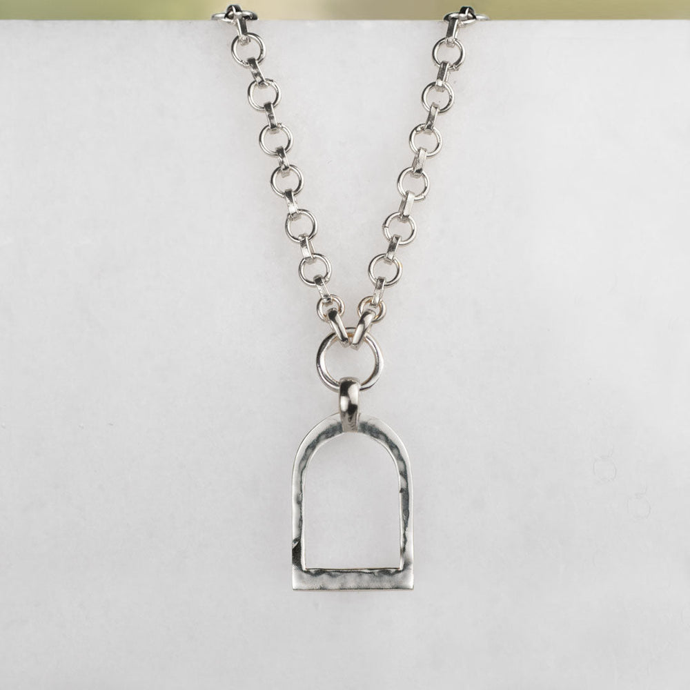 Denby- Equestrian Riding Stirrup Necklace in Silver