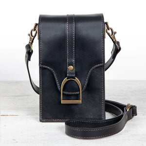Devon Deluxe Phone Bag - Luxury Leather Handbag in Black