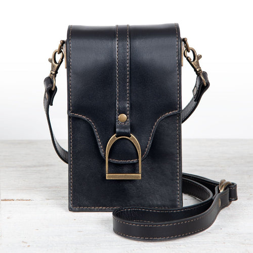 Devon Deluxe Phone Bag - Luxury Leather Handbag in Black
