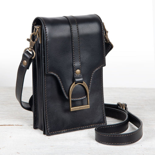 Devon Deluxe Phone Bag - Luxury Leather Handbag in Black