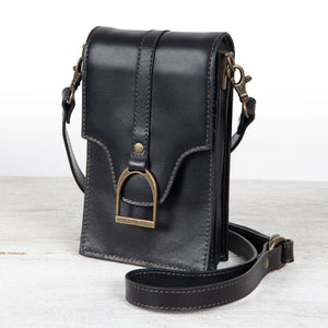 Devon Deluxe Phone Bag - Luxury Leather Handbag in Black