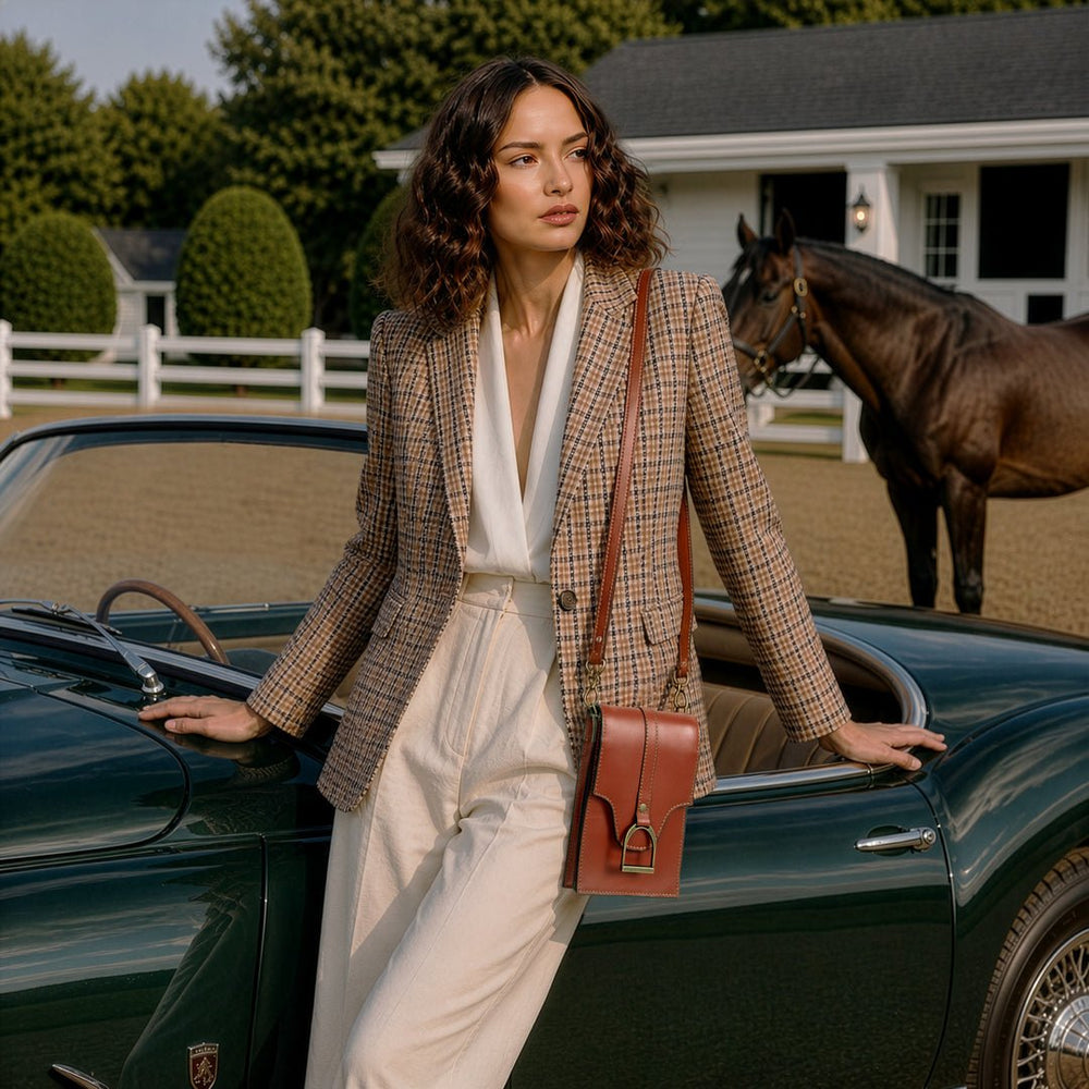 Devon Deluxe Phone Bag - Luxury Leather Handbag in Cognac