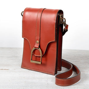 Devon Deluxe Phone Bag - Luxury Leather Handbag in Cognac