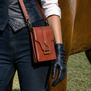Devon Deluxe Phone Bag - Luxury Leather Handbag in Cognac