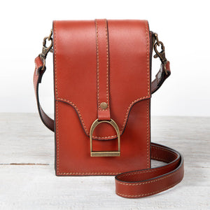 Devon Deluxe Phone Bag - Luxury Leather Handbag in Cognac