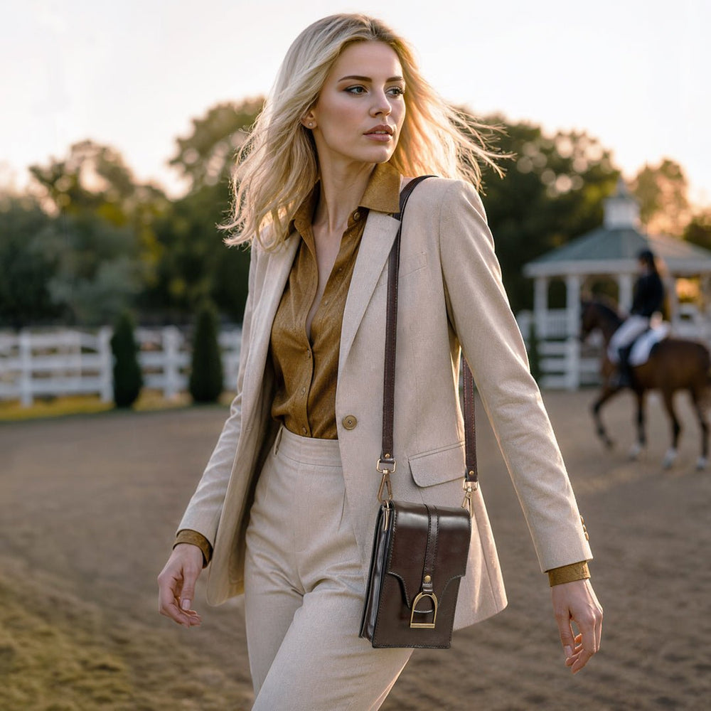 Devon Deluxe Phone Bag - Luxury Leather Handbag in Deep Brown