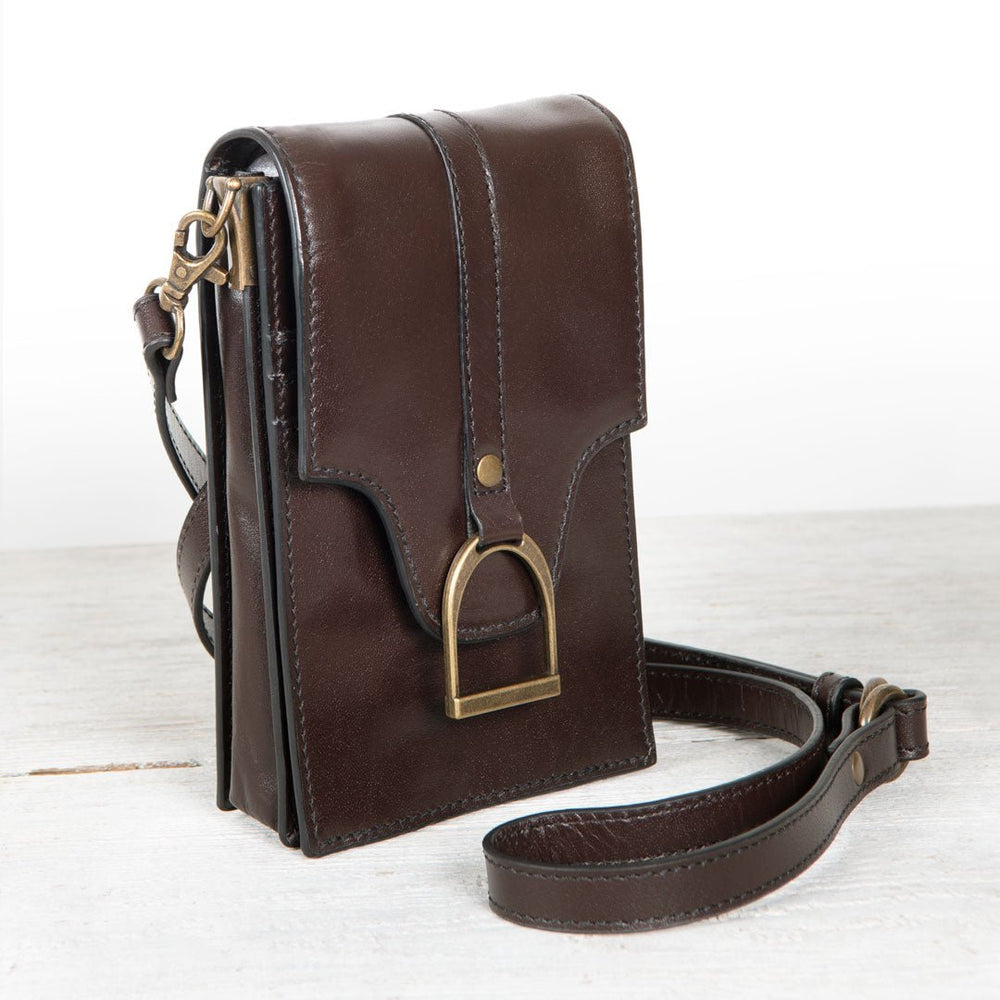 Devon Deluxe Phone Bag - Luxury Leather Handbag in Deep Brown