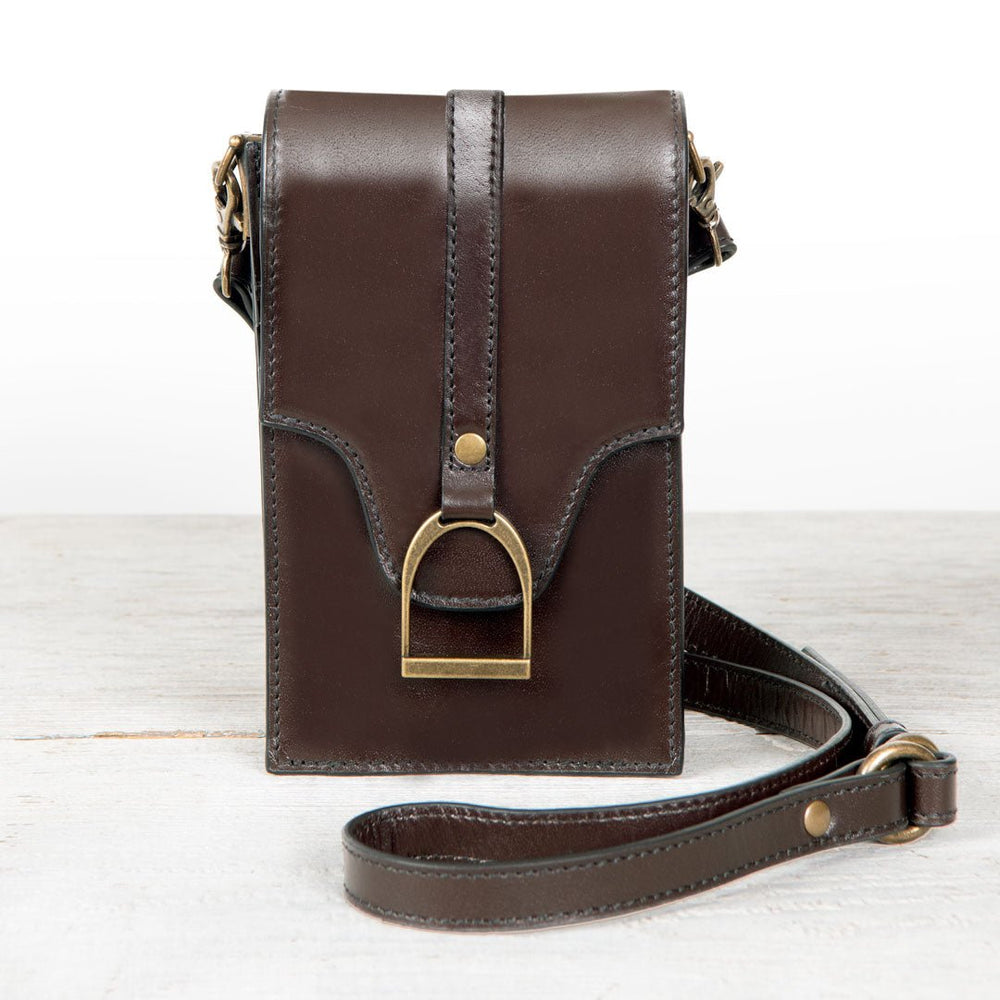 Devon Deluxe Phone Bag - Luxury Leather Handbag in Deep Brown