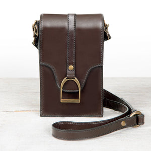 Devon Deluxe Phone Bag - Luxury Leather Handbag in Deep Brown