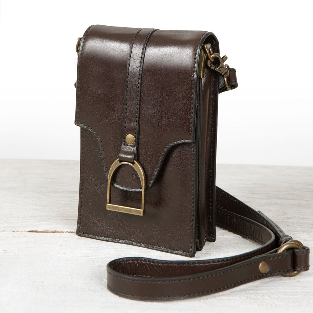 Devon Deluxe Phone Bag - Luxury Leather Handbag in Deep Brown
