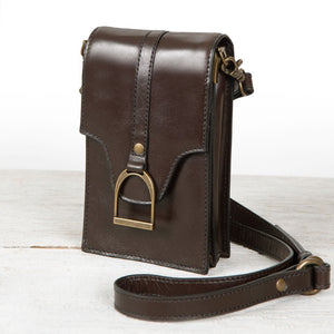 Devon Deluxe Phone Bag - Luxury Leather Handbag in Deep Brown