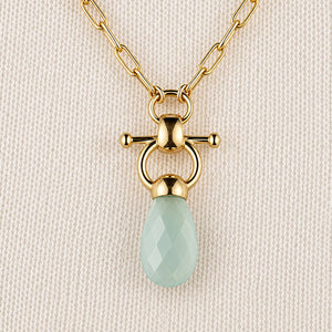 Droplette - Aqua Chalcedony Equestrian Horse Bit Necklace in Gold