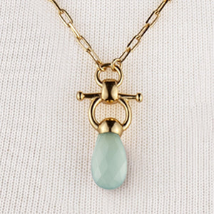 Droplette - Aqua Chalcedony Equestrian Horse Bit Necklace in Gold