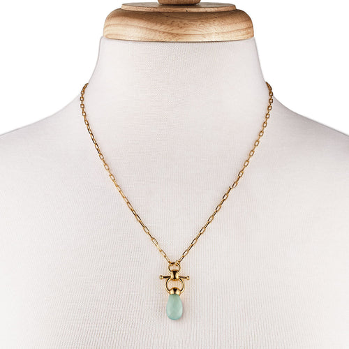 Droplette - Aqua Chalcedony Equestrian Horse Bit Necklace in Gold