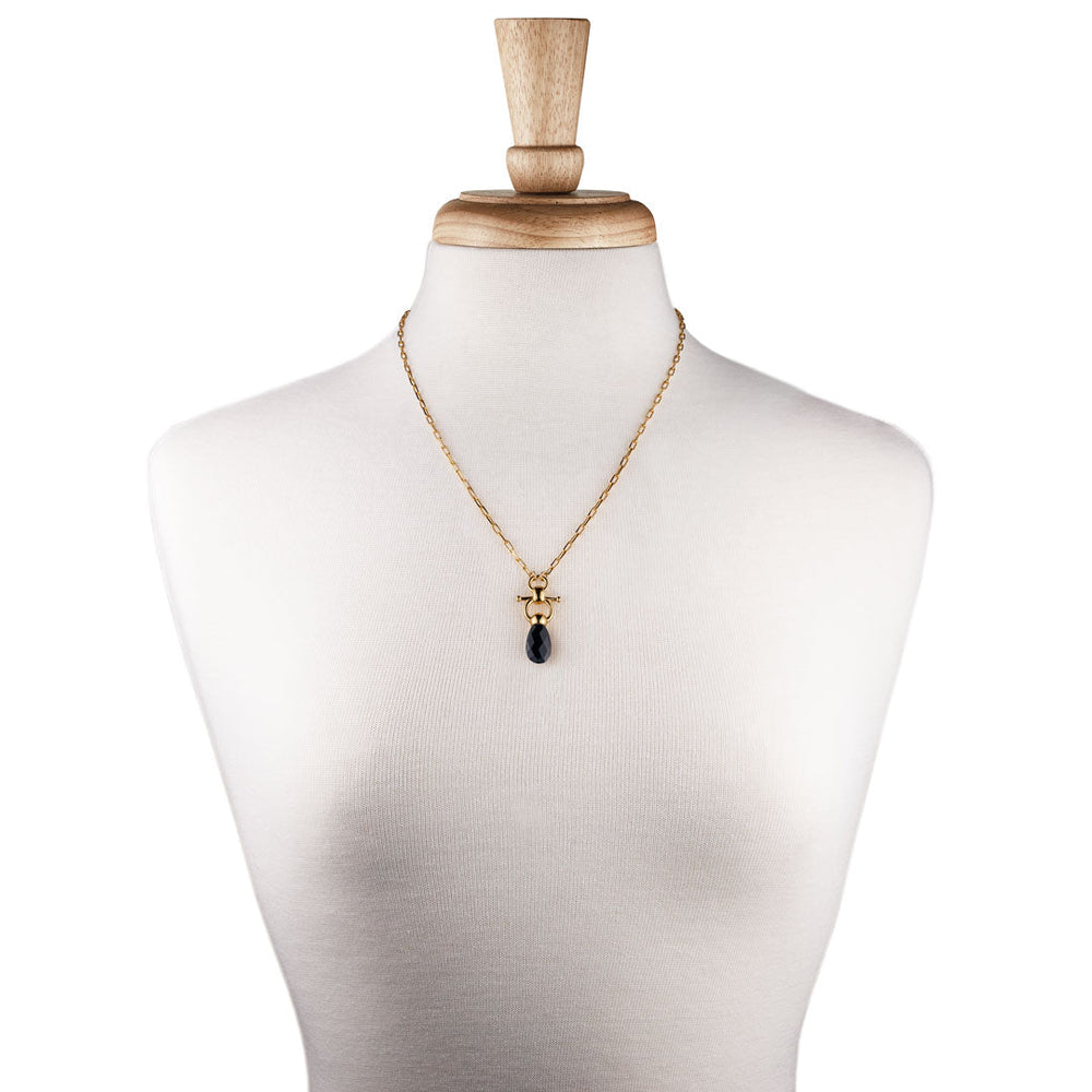 Droplette - Black Onyx Equestrian Horse Bit Necklace in Gold