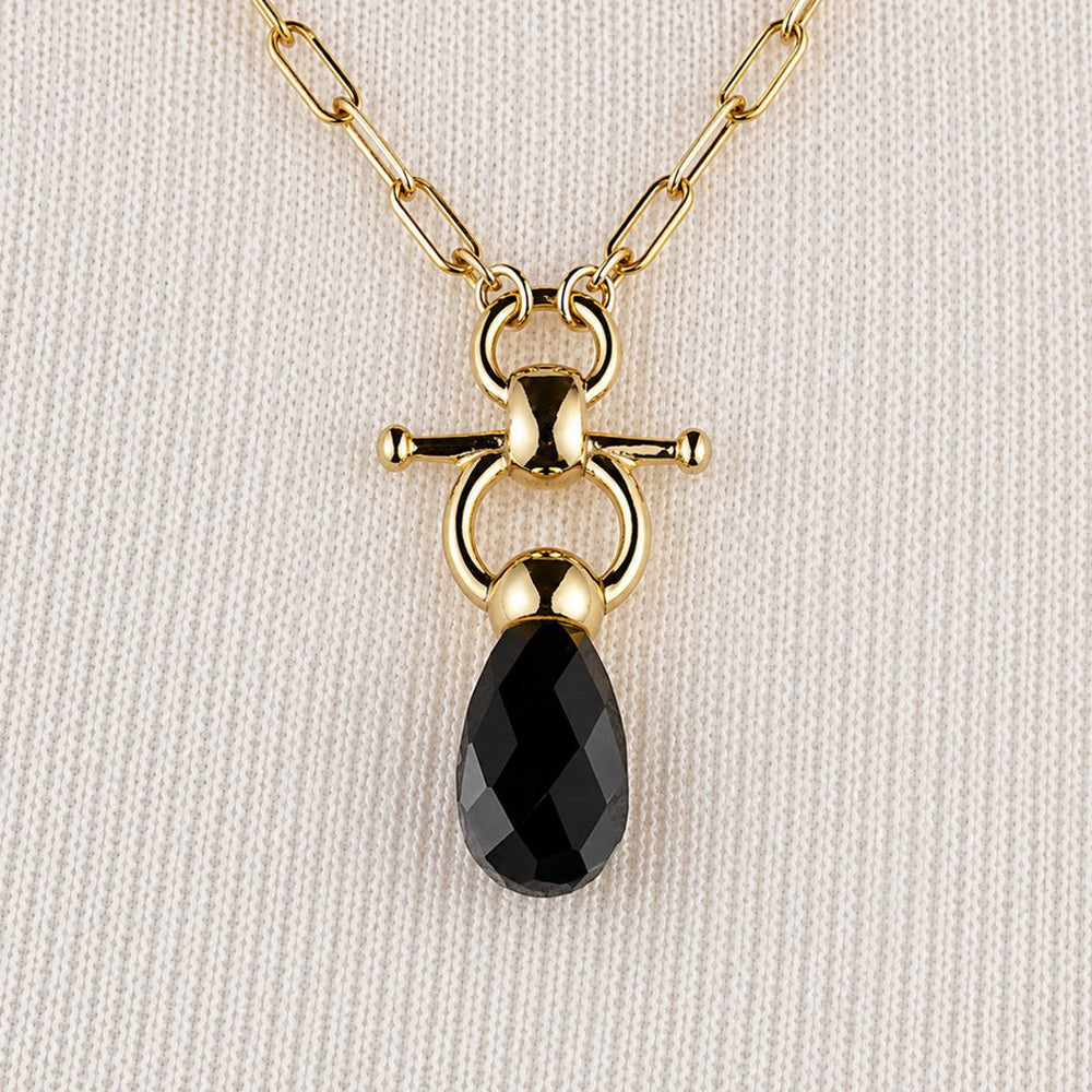 Droplette - Black Onyx Equestrian Horse Bit Necklace in Gold